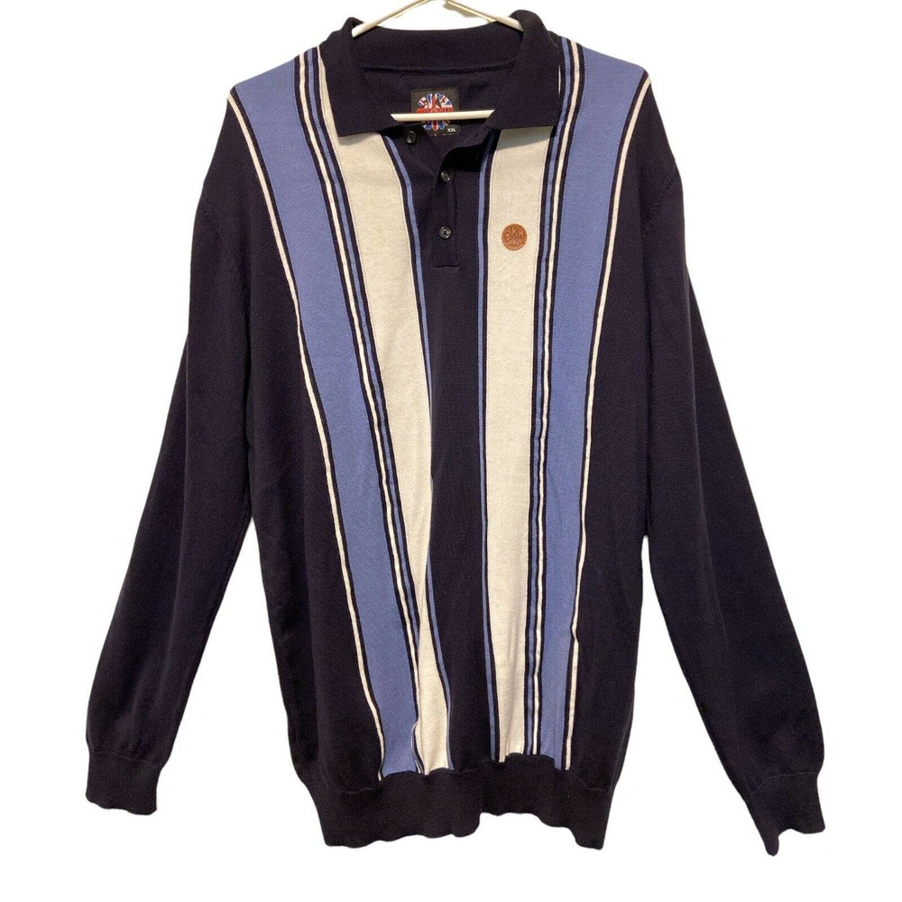 Ska‎ and Soul Retro Polo Sweater Blue White Stripes XXL 2XL